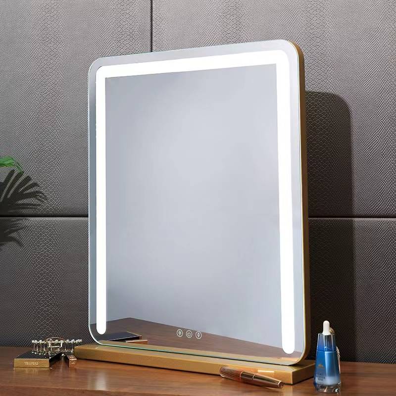 Desktop Rechargeable Household Large Vanity Mirror With Smart Touch Screen Makeup Mirror LED Light square Mirror - WOSEN Mirror