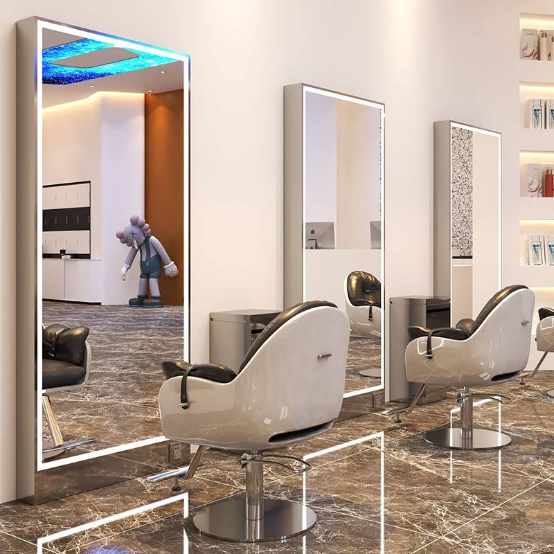 icflttcl3q44739.jpg Professional Double-Sided Barber Mirror Station for Beauty Salons Metal Frame with LED Light Beauty Salon Floor Mirror - WOSEN Mirror