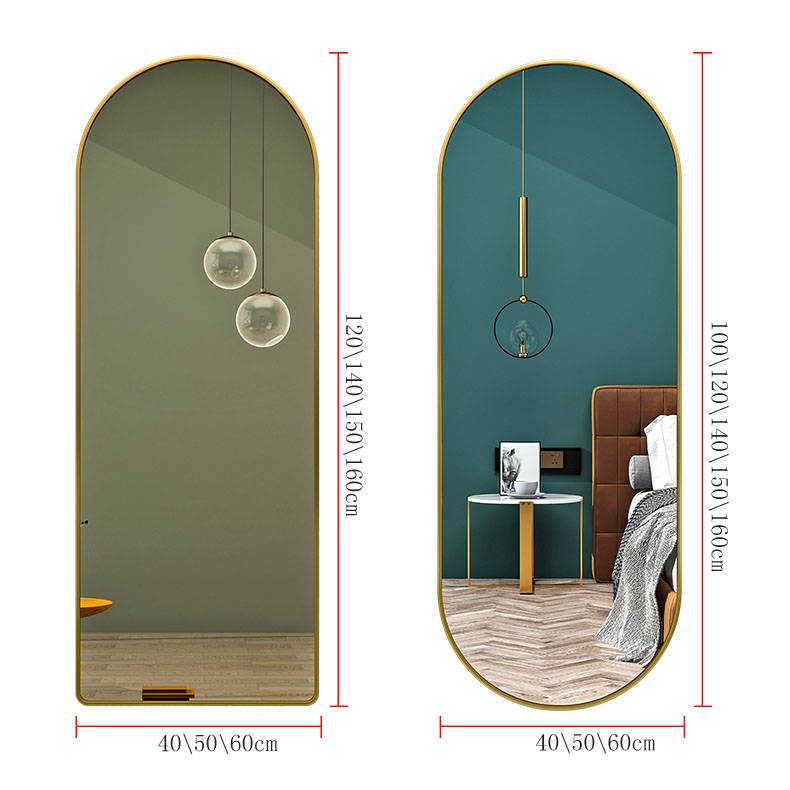 iclnqdrjew016538.jpg Modern Gold Aluminum Frame Full-Size Dressing Room Wall Mirror Elegant Oval Design Home Hotels Full-Length Floor Mirror Glass - WOSEN Mirror