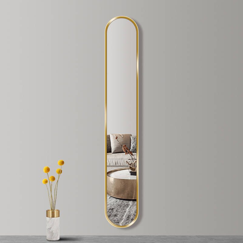 Nordic Long Arch Ultra-Narrow Wall Hanging Dressing Mirror Gold Metal Frame with Full Length Oval Glass for Bedroom - WOSEN Mirror
