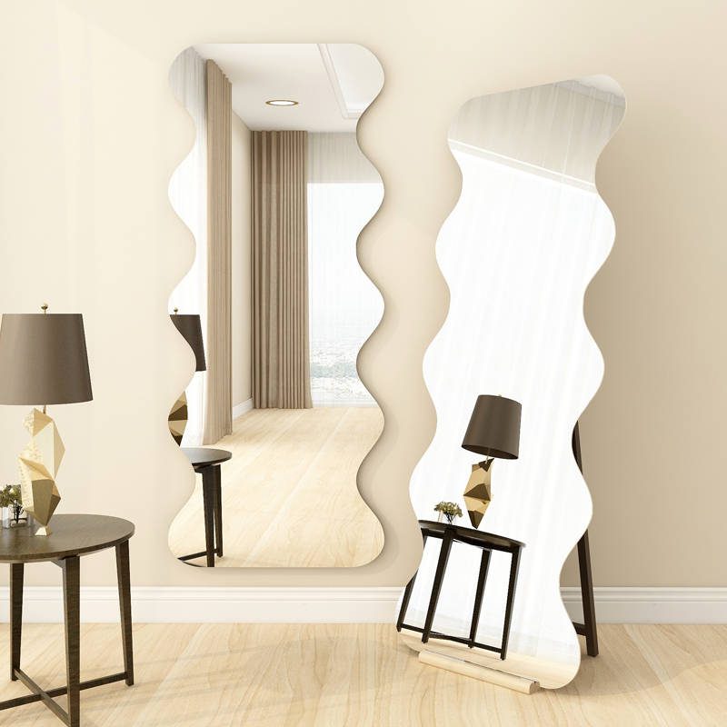 Luxury Wavy Full Body Dressing Mirror Irregular Style Full Length Floor Mirror with Stand for Home Decor Bathroom Use - WOSEN Mirror