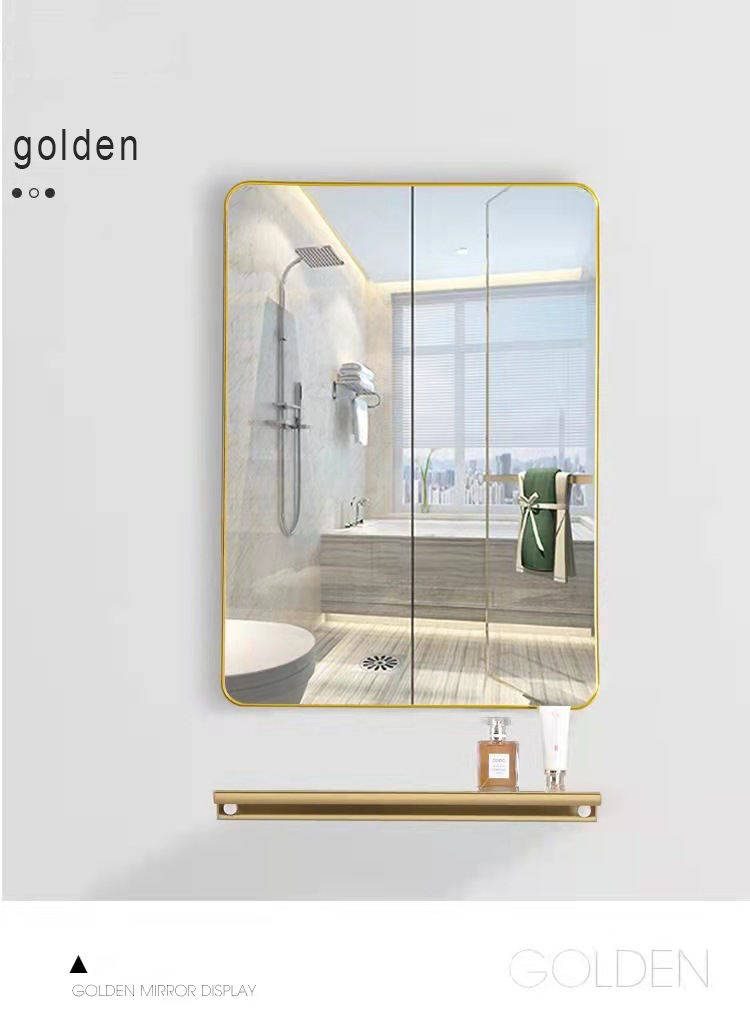 iposvpkafi12319.jpg Contemporary Design Square Hotel Wall-Mounted Bathroom Mirror Aluminum Alloy Framed Explosion-Proof Cosmetic Shelf - WOSEN Mirror