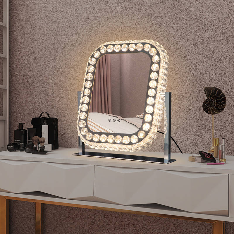 ippleeikvgg6971.jpg Vanity Mirror Lighted With Led Touch Switch 360 Degree Rotating LED Tricolor Makeup Mirror Simple and Luxurious Crystal Mirror - WOSEN Mirror