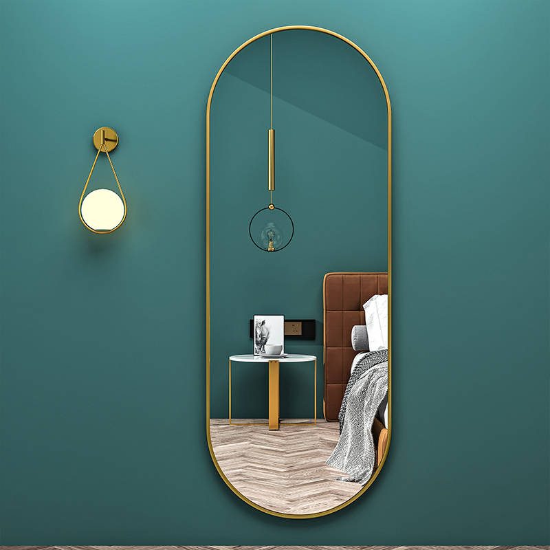 Modern Gold Aluminum Frame Full-Size Dressing Room Wall Mirror Elegant Oval Design Home Hotels Full-Length Floor Mirror Glass - WOSEN Mirror