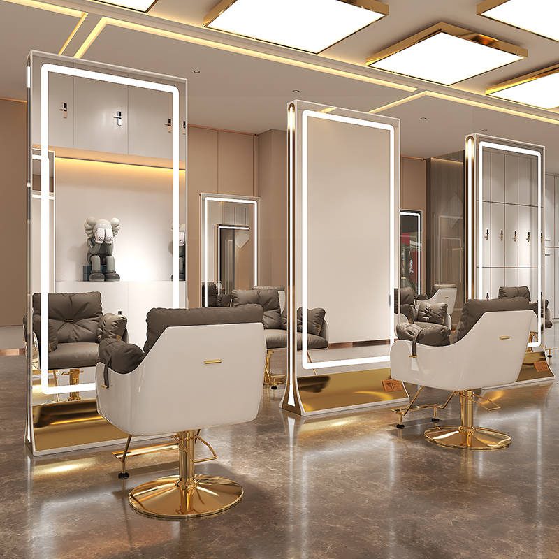 j1hrt5z0tvc4768.jpg Modern Style Double-Sided LED Cosmetic Mirror Salon Furniture Hairdressing Wall Hanging Mirror Metal Material - WOSEN Mirror