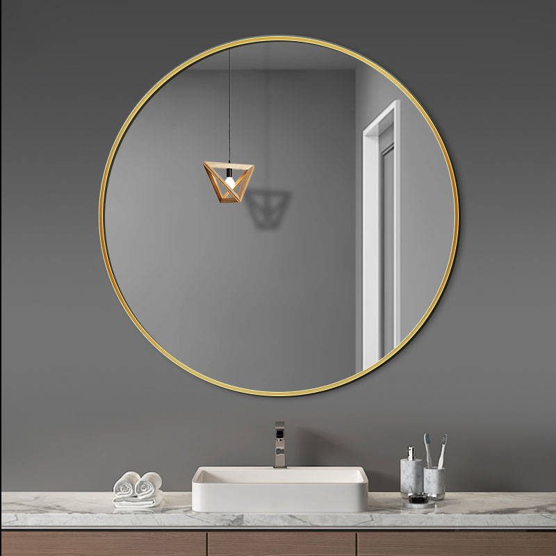 je2tgmfdb451827.jpg Wholesale Round Gold Brushed Aluminum Alloy Large Metal Frame Circle Mounted Bathroom Living Room Decor Hanging Wall Mirror - WOSEN Mirror