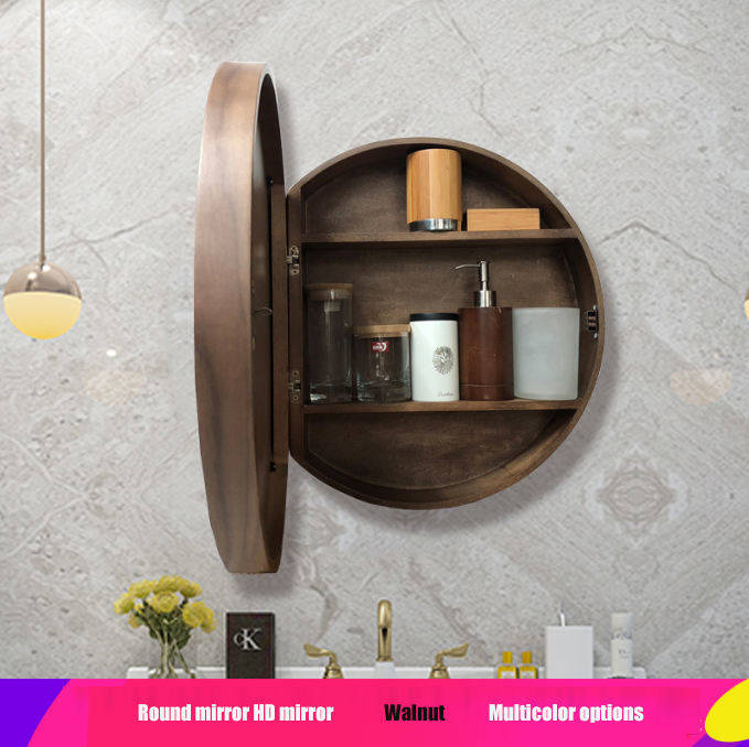 jitfoeqrhda10179.jpg Customized Round Bathroom Mirror Cabinet with Lights Solid Wood Frame Intelligent Wall Mounted Mirror with Storage Function - WOSEN Mirror