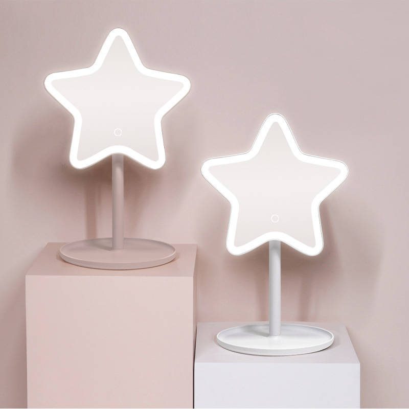 jpuonkq4l3p6515.jpg Star Shaped LED Makeup Mirror with Touch Screen Desktop Fill Light Small Mirror Ins Style Portable LED Dressing Vanity Mirror - WOSEN Mirror