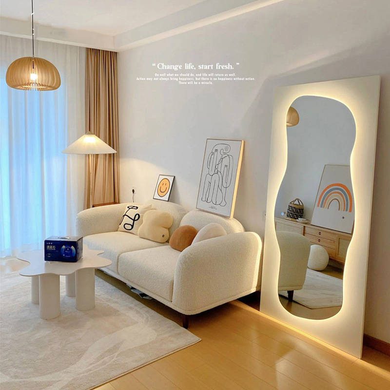 jumtpw5aewr15238.jpg Creative Art Living Room Bedroom Wave Floor Mirror Clothing Store Luminous Decorative Mirror Led Light Emitting Wavy Mirror - WOSEN Mirror