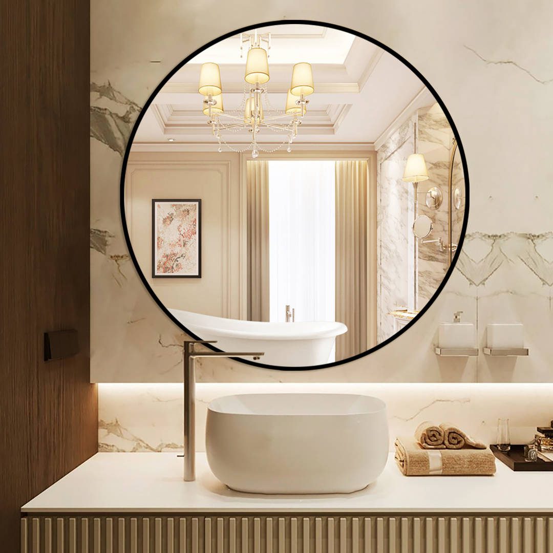 k1cfoles4xu2589.jpg Simple Household Bathroom Mirror Gold Round Wall Mirror for Hotel Aluminum Alloy Framed Wall Mounted Mirror - WOSEN Mirror