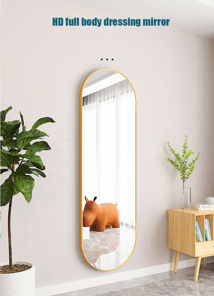 ke1ry1xxyvh11489.jpg Wall Hanging Full Length Body Mirror Oval Gold Dressing Mirror Metal Frame Nordic Long Arch Mirror for Bedroom - WOSEN Mirror