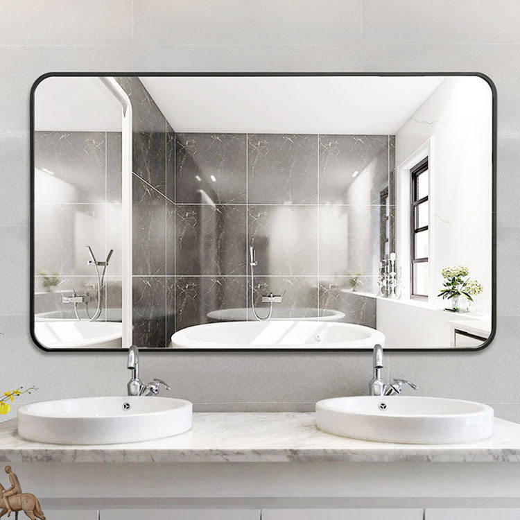Washroom Mirror With Rounded Corners Hotel Square Aluminum Alloy Frame Mirror Decorative Modern Compact Mirror - WOSEN Mirror