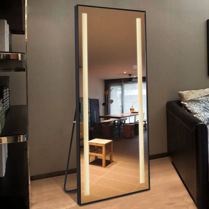ktpgbtpcv3a17112.jpg Led Full Length Smart Mirror Floor Aluminum Frame Mirror With LED Lights Wall-mounted Dressing Mirror in Living Room Bedroom - WOSEN Mirror