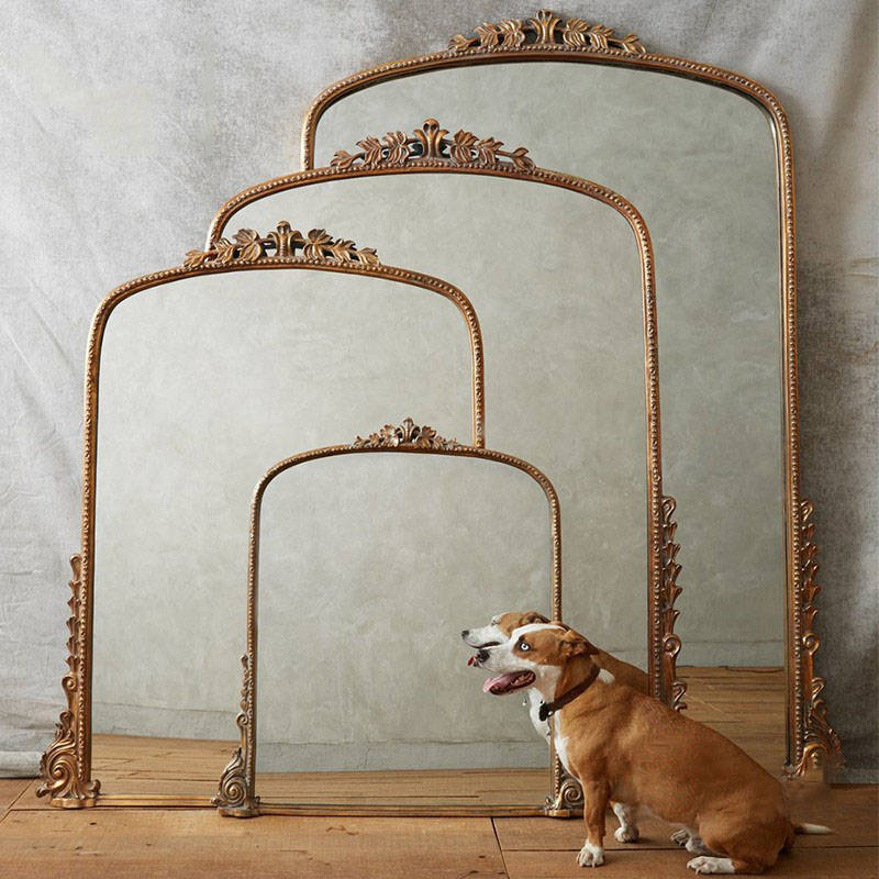 French European Large Ornate Resin Flower Wood Carved Wall Floor Arch Gold Mirror Dresser Palace Extension Decorative Mirror - WOSEN Mirror