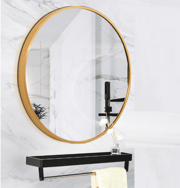 kzr3pttmlce2342.png Gold Black Aluminium Frame Round Wall Mirror with Shelf Wall Mounted Wash Face Bathroom Mirror Cabinet - WOSEN Mirror