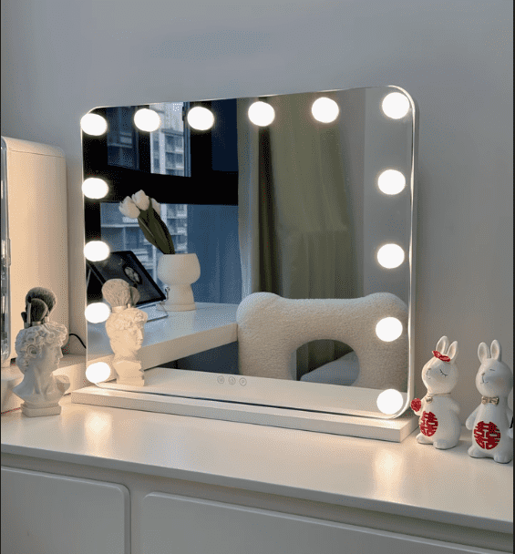 l1wny4ud4nv6194.png Modern LED Light Glass Makeup Mirror Smart Dresser Mirror with Bulb Dedicated to Makeup Artists for Bedroom - WOSEN Mirror