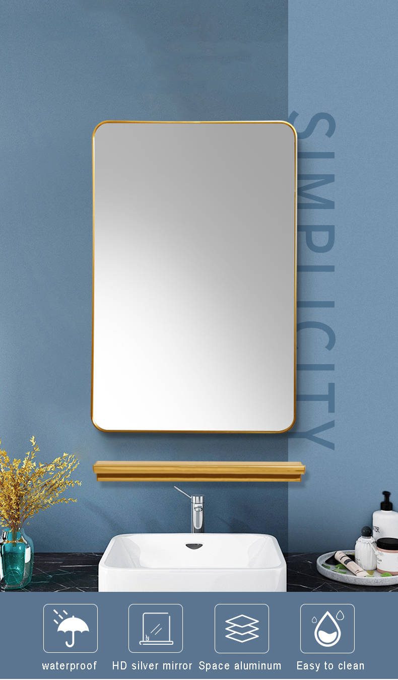 l4wuinpoe522212.jpg Aluminum Alloy Framed Bathroom Mirror Wall Hanging Decor Mirror square Cosmetic Mirror Gold Explosion-proof - WOSEN Mirror