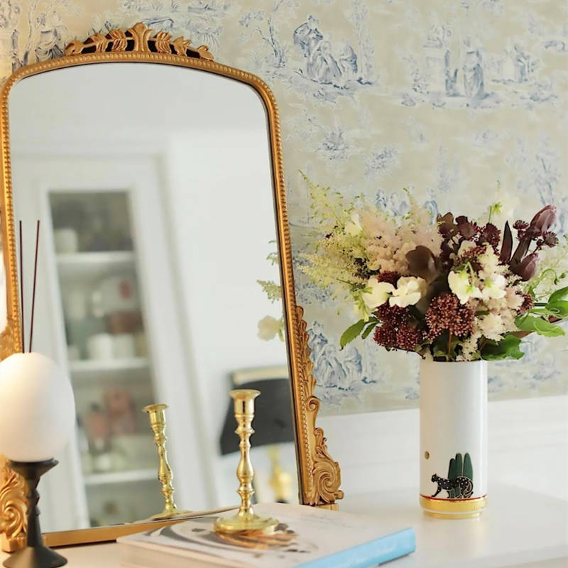 lt0q5len2r59349.jpg French European Large Ornate Resin Flower Wood Carved Wall Floor Arch Gold Mirror Dresser Palace Extension Decorative Mirror - WOSEN Mirror