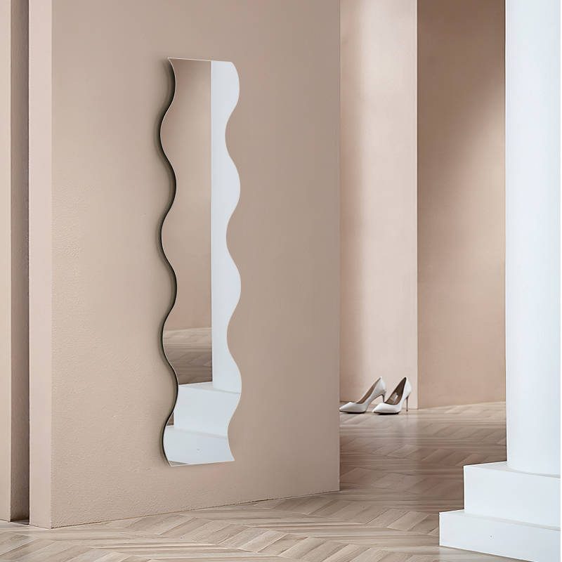Modern LED Full-Body Wall Mirror Simple Artistic Wave Design for Home Extremely Narrow Hanging with Stylish Dressing Fitting - WOSEN Mirror