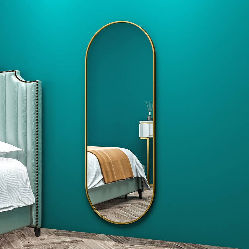 mhw5fdgr0cm16534.jpg Modern Gold Aluminum Frame Full-Size Dressing Room Wall Mirror Elegant Oval Design Home Hotels Full-Length Floor Mirror Glass - WOSEN Mirror
