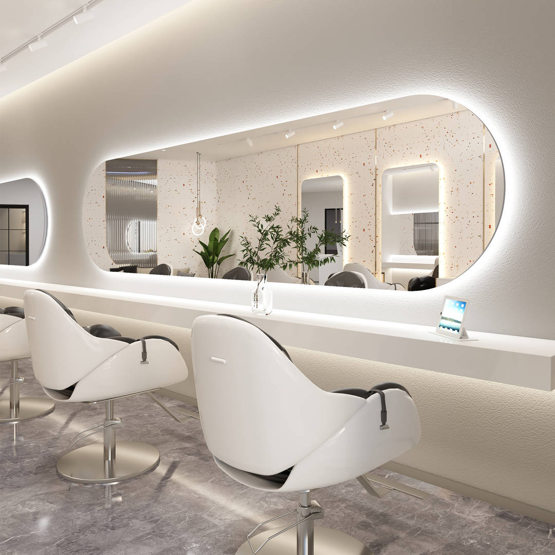 Modern Customizable Large Horizontal Hanging Oval LED Mirror With Tricolor Light for Barber Shop Salon Use - WOSEN Mirror