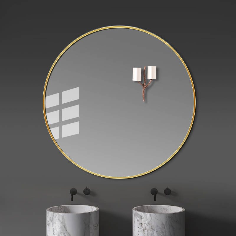 ni1ql2mwrnd1826.jpg Wholesale Round Gold Brushed Aluminum Alloy Large Metal Frame Circle Mounted Bathroom Living Room Decor Hanging Wall Mirror - WOSEN Mirror