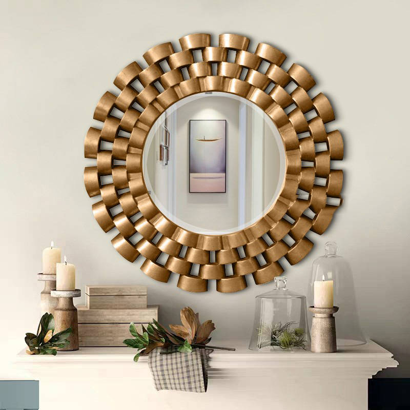 Retro Large Size Gold Living Room Decoration Mirror Home Round Wall Hanging Wall Mirror - WOSEN Mirror