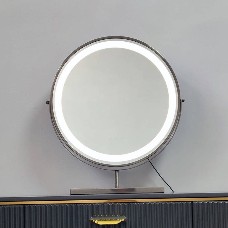 nwfu3dhearc7142.jpg 2025 Hot Sale Desktop Metal Frame LED Makeup Mirror Modern Design Portable Vanity Mirror Touch Screen Three Colors Switching - WOSEN Mirror