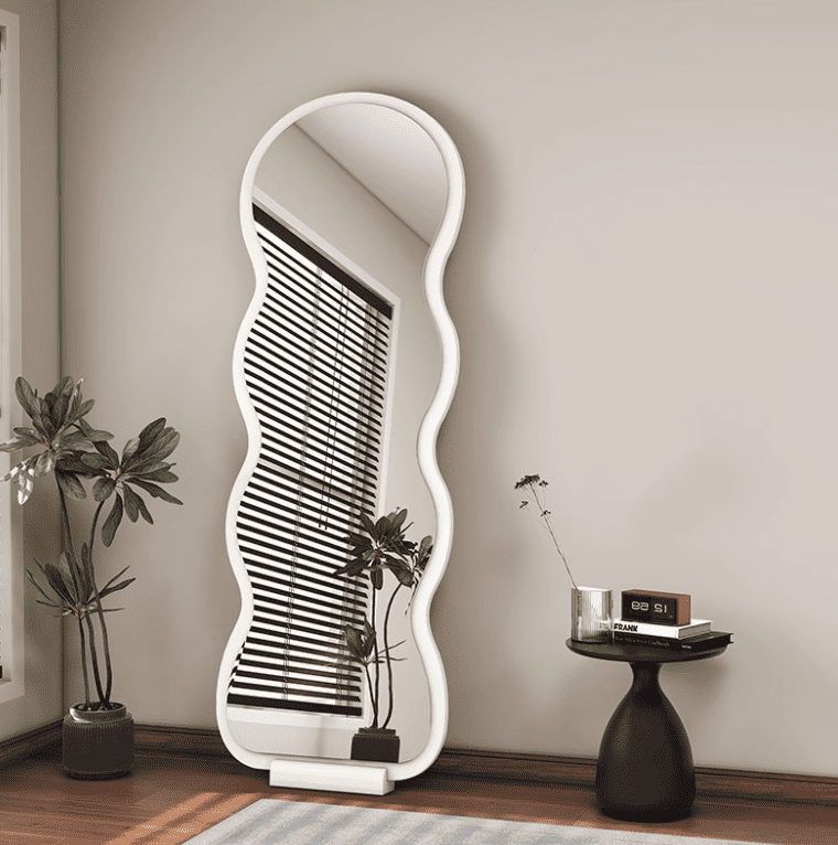oa1ajx0jmhn15732.png Nordic Modern Style Full Body Dressing Standing Floor Mirror Wavy Shaped Wooden Framed Glass for Living Room Decorative Purpose - WOSEN Mirror