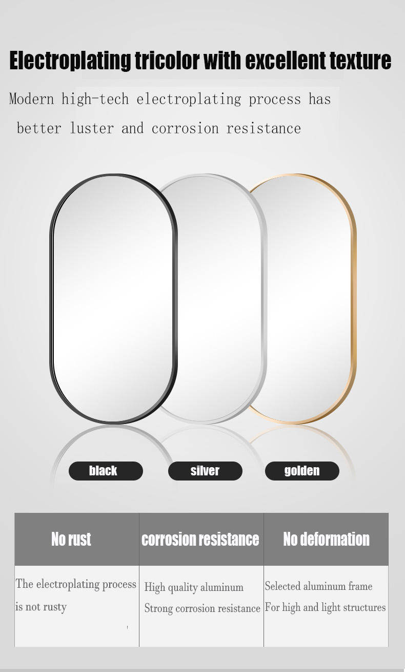 oysdoawwe2o3528.jpg Hot Sale Illuminated Smart Bathroom Mirror with Anti-fog Oval Aluminum Alloy Frame LED Wall Hanging Modern Design for Home Hotel - WOSEN Mirror