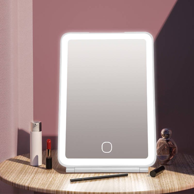 pgcn0bmebya6782.jpg Portable Light Carrying Flat Vanity Mirror with Light LED Smart Touch Screen Filling USB Charging square Small Makeup Mirror - WOSEN Mirror