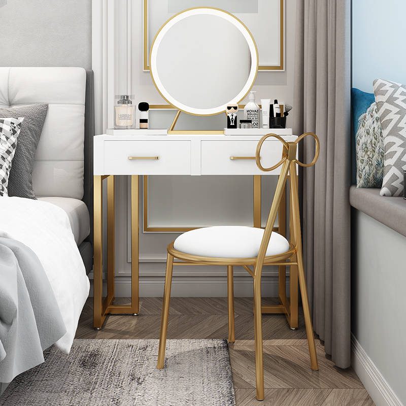 piudpttztqi8012.jpg Table Makeup Mirror Golden Frame Metal Frame Desktop LED Light Mirror Desktop Round Mirror With Led Lights - WOSEN Mirror