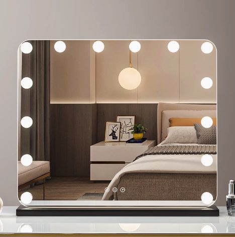 pmhcvuk3gsy5822.png Desktop Led Light Bulb Makeup Mirror With Light Square Large Rotatable Charging Intelligent Fill Light Makeup Mirror - WOSEN Mirror