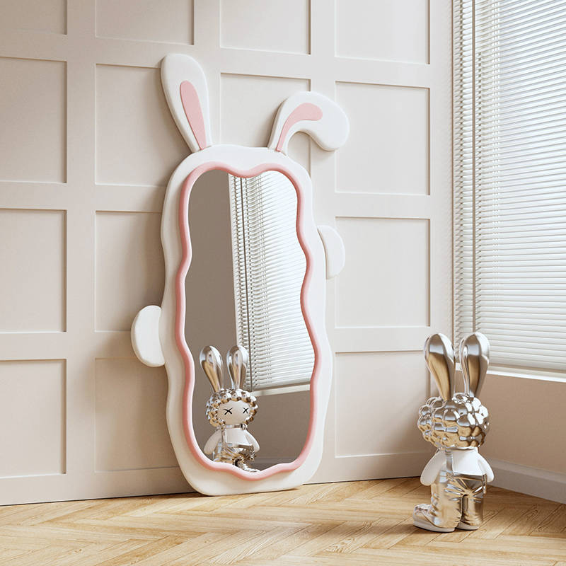 ppqcec3lkow14471.jpg Rabbit Ear Mirror Full Length Mirror Full Body Dressing Bedroom Wall Irregular Wave Mirror - WOSEN Mirror