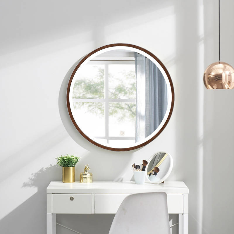 pvth5o2q3tc10565.jpg Customized Solid Wood Frame Led Bathroom Mirror with Lights Wall Decor Mounted Smart Round Mirror - WOSEN Mirror