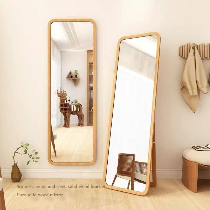Female Household’s Ins Style Girls’ Solid Wood Wall Large Floor Mirrors Full-Length Mirror with Glass for Bathroom Use - WOSEN Mirror