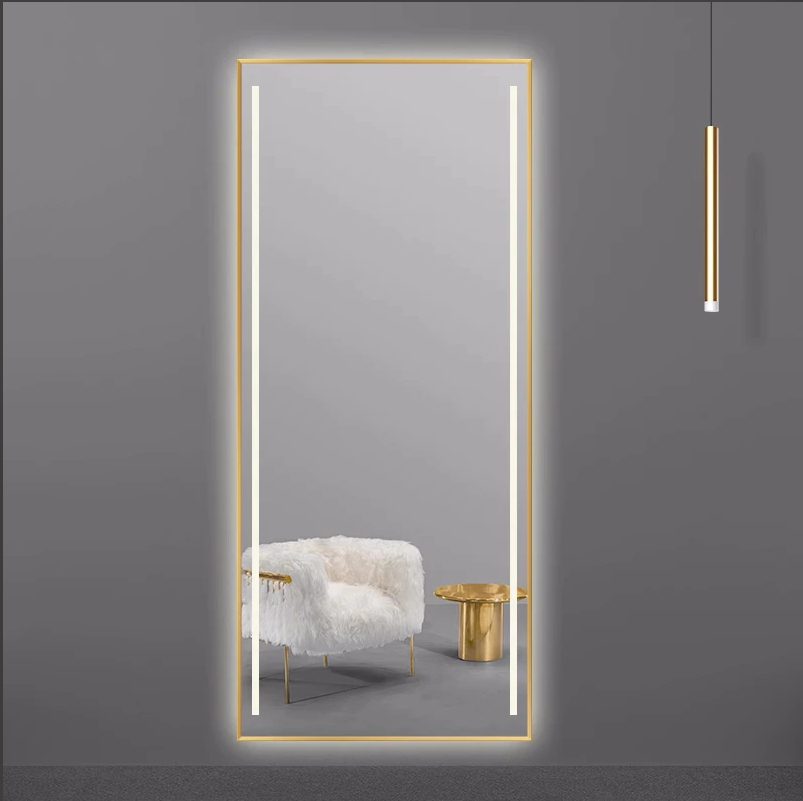 q1wdirhxhwz4603.png Light Luxury Smart LED Dressing Mirror Aluminum Alloy Frame with Glass Wall Hanging for Bathroom Cloakroom & Clothing Store - WOSEN Mirror