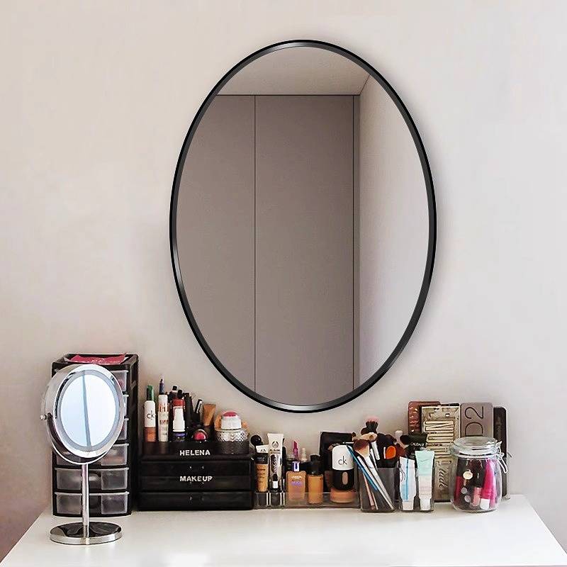 qysl44134ug11677.jpg Modern Luxury Hand-Washing Bathroom Toilet Mirror High-Definition Oval Glass Non-Perforated Self-Adhesive Wall Hanging Metal - WOSEN Mirror