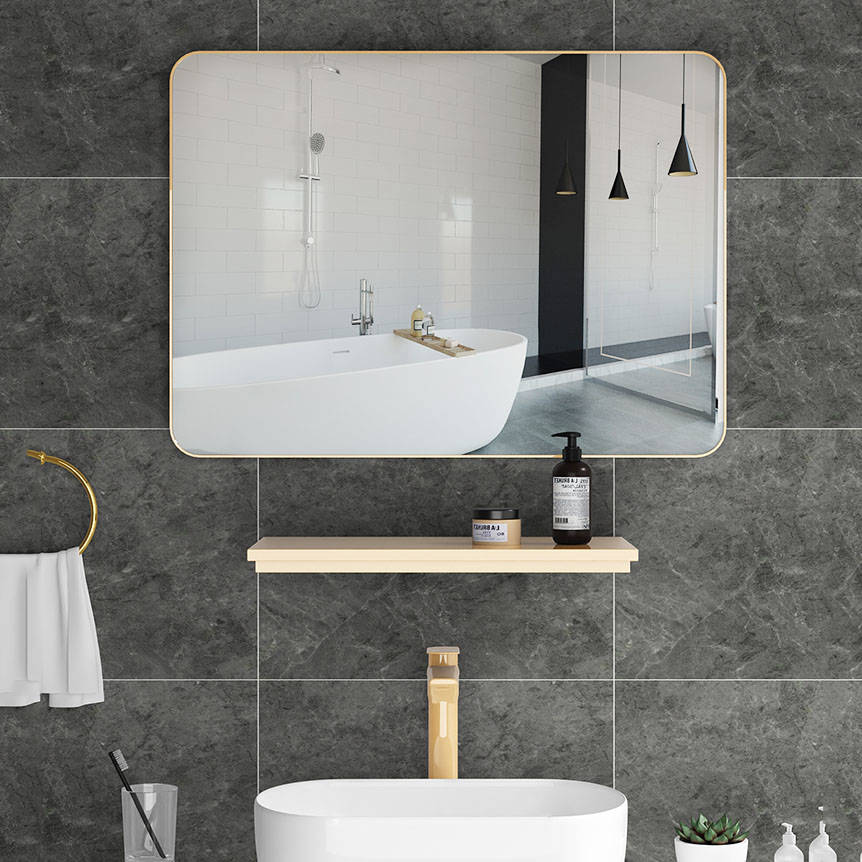 qysrefsxzqt2930.jpg Washroom Mirror With Rounded Corners Hotel Square Aluminum Alloy Frame Mirror Decorative Modern Compact Mirror - WOSEN Mirror