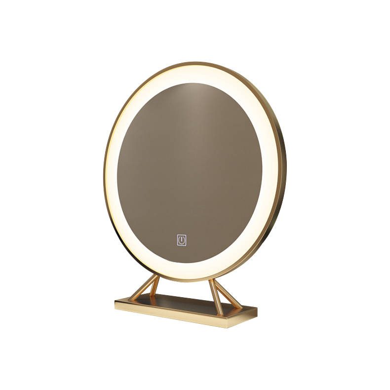 rzjb0r5qw5a8013.jpg Table Makeup Mirror Golden Frame Metal Frame Desktop LED Light Mirror Desktop Round Mirror With Led Lights - WOSEN Mirror