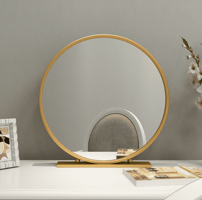 smvm3lqrtue5293.png Nordic Hair Salon Round Make-up Mirror Desktop Bedroom Desktop Princess Dressing Table Mirror Iron Single-sided Beauty Mirror - WOSEN Mirror