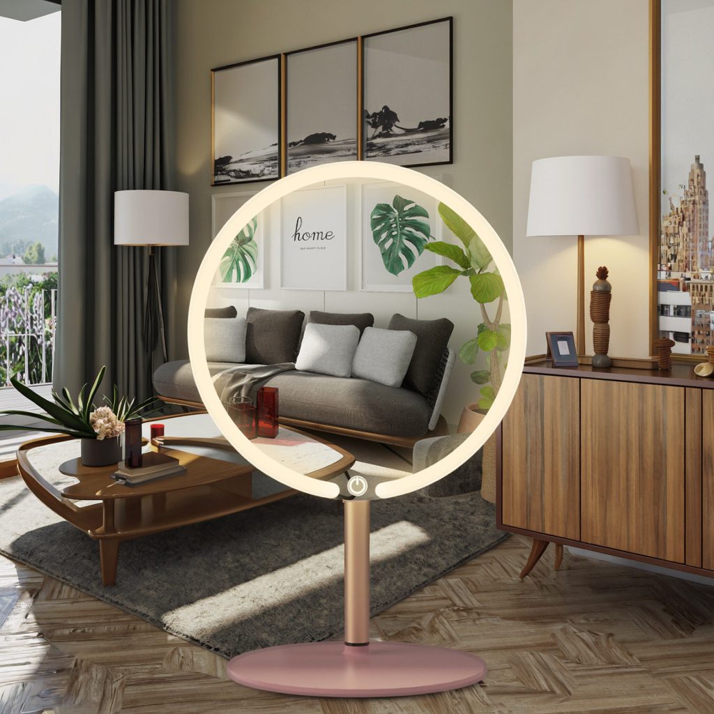 tgjtdbwnqcn6078.png Internet Celebrity High-End Rechargeable LED Makeup Mirror Modern Design Style with Three-Color Plate Dish - WOSEN Mirror