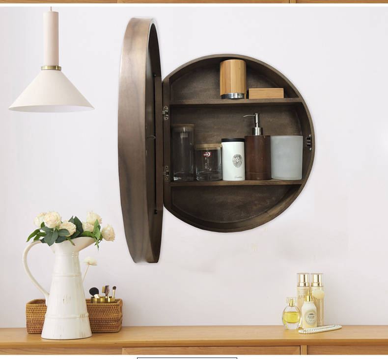 tq13gqt4p1410178.jpg Customized Round Bathroom Mirror Cabinet with Lights Solid Wood Frame Intelligent Wall Mounted Mirror with Storage Function - WOSEN Mirror