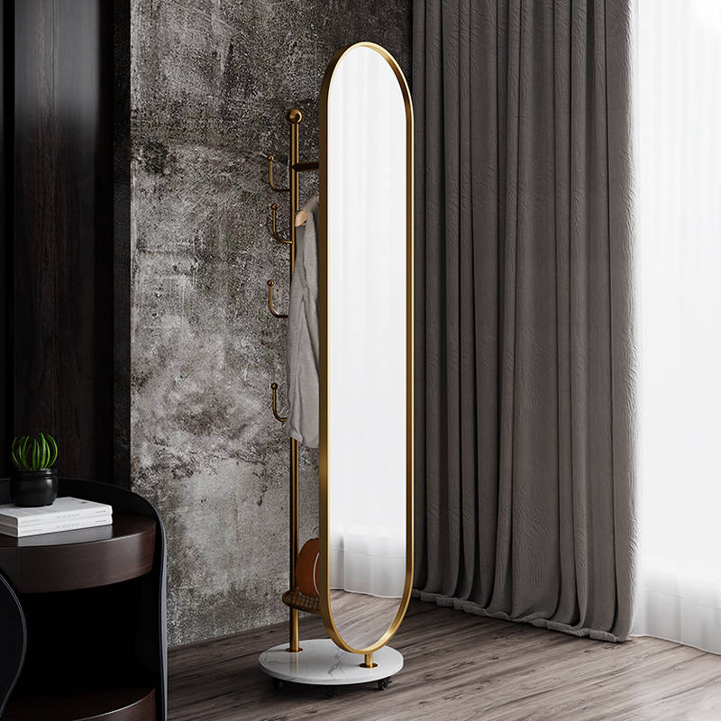 Customizable Oval Aluminum Alloy Floor-to-ceiling Mirror with Clothes Hanger for Home/Hotel Use - WOSEN Mirror