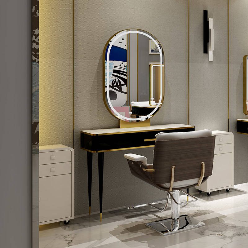 ugdcabug3f54350.jpg Wholesale Good Price Beauty Salon Oval Desktop Barber Salon Mirror With Led Lights Equipment Styling Mirror Glass Framed - WOSEN Mirror