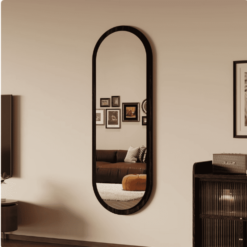 Home Decor Hanging Retro Large Long Irregular Wood Floor Mirror Full Body Dressing Round Wall Mirror Runway Shape - WOSEN Mirror
