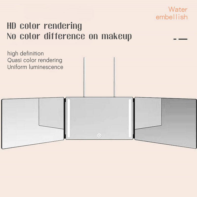 uqcj244bdx03927.jpg Self Haircut Shaving Mirror with Led Light Hair Dressing Mirror 3 Way Trifold 360 Degree Salon Mirror Wall Mounted - WOSEN Mirror