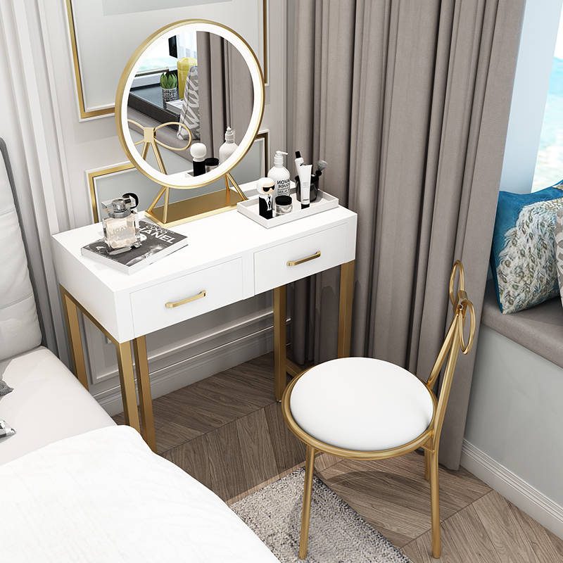 uzipnh15su58011.jpg Table Makeup Mirror Golden Frame Metal Frame Desktop LED Light Mirror Desktop Round Mirror With Led Lights - WOSEN Mirror