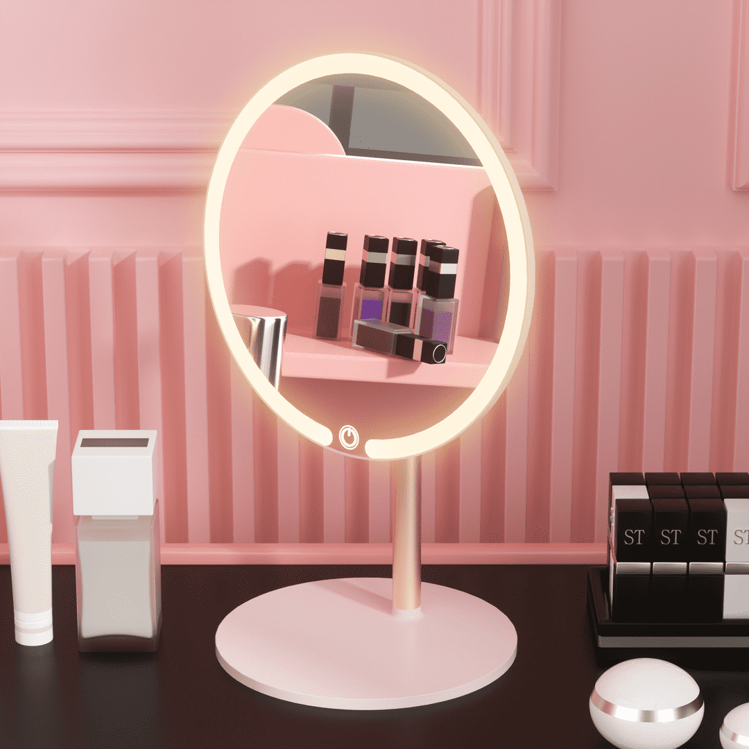 vh5hbt4mf4d6076.png Internet Celebrity High-End Rechargeable LED Makeup Mirror Modern Design Style with Three-Color Plate Dish - WOSEN Mirror