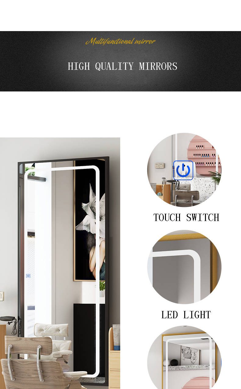 vkn1g51s34v18963.jpg High Quality Barber Hair Floor Upright Large Mirror Led Salon Beauty Mirror and Gold Salon Black Illuminated Rectangle Hotel - WOSEN Mirror